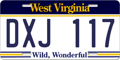 WV license plate DXJ117