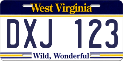 WV license plate DXJ123