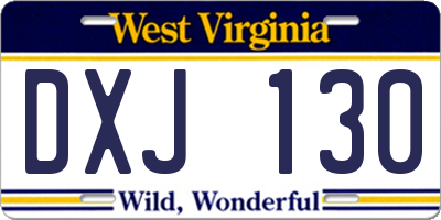 WV license plate DXJ130