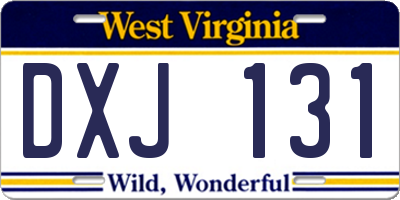 WV license plate DXJ131