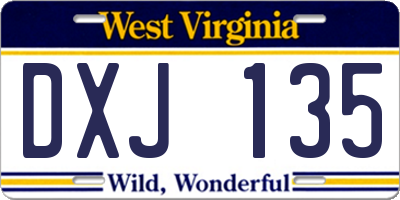 WV license plate DXJ135