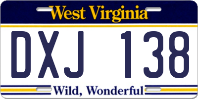 WV license plate DXJ138