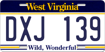 WV license plate DXJ139