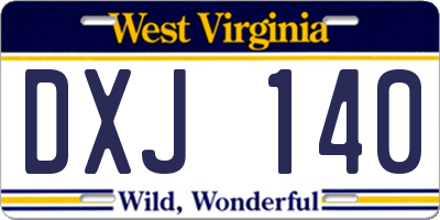 WV license plate DXJ140