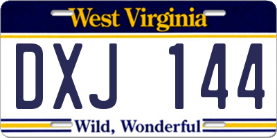 WV license plate DXJ144