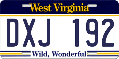 WV license plate DXJ192
