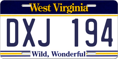 WV license plate DXJ194