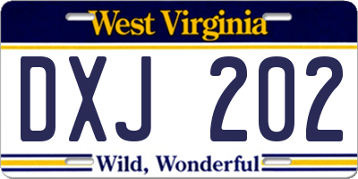 WV license plate DXJ202