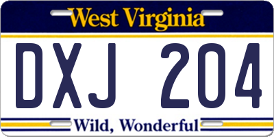 WV license plate DXJ204