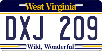 WV license plate DXJ209