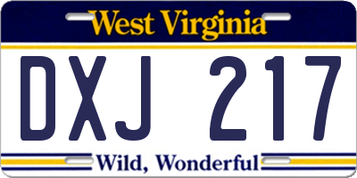 WV license plate DXJ217