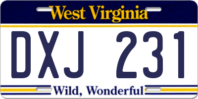 WV license plate DXJ231