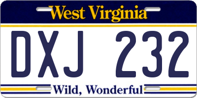 WV license plate DXJ232