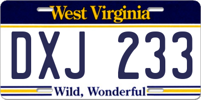 WV license plate DXJ233