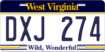 WV license plate DXJ274