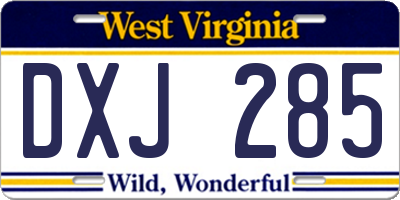WV license plate DXJ285