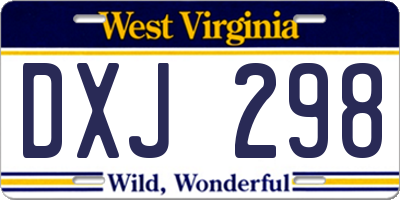 WV license plate DXJ298
