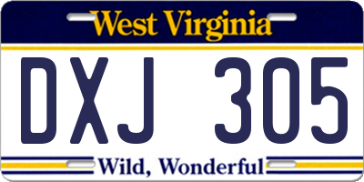 WV license plate DXJ305