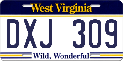 WV license plate DXJ309
