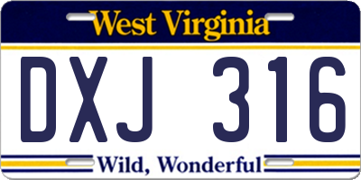 WV license plate DXJ316