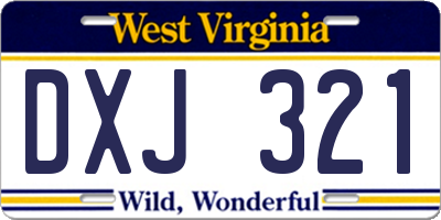 WV license plate DXJ321