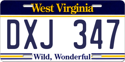 WV license plate DXJ347
