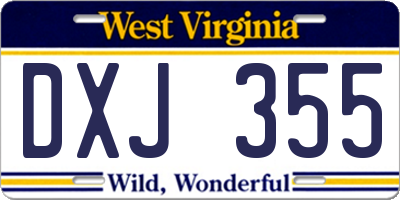WV license plate DXJ355