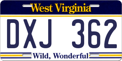 WV license plate DXJ362