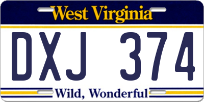WV license plate DXJ374