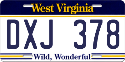 WV license plate DXJ378