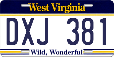 WV license plate DXJ381