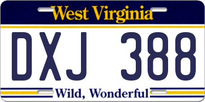 WV license plate DXJ388