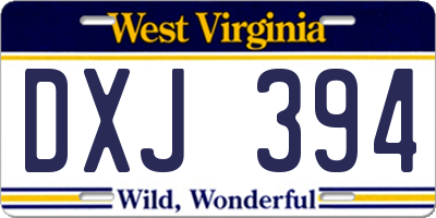 WV license plate DXJ394