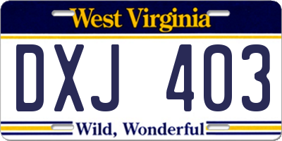 WV license plate DXJ403