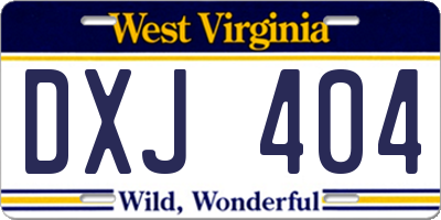 WV license plate DXJ404