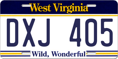 WV license plate DXJ405