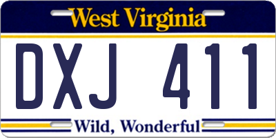 WV license plate DXJ411