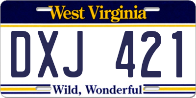 WV license plate DXJ421
