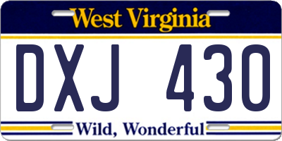 WV license plate DXJ430
