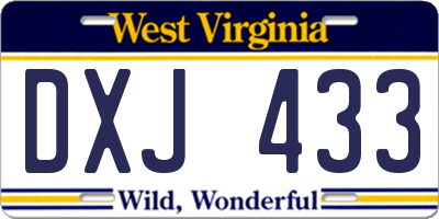 WV license plate DXJ433