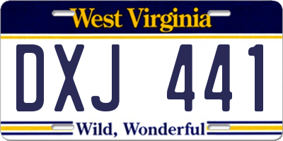 WV license plate DXJ441