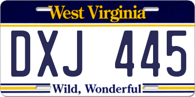 WV license plate DXJ445