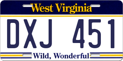 WV license plate DXJ451