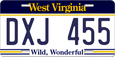WV license plate DXJ455