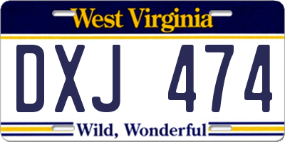 WV license plate DXJ474