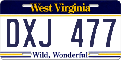 WV license plate DXJ477