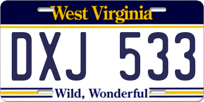 WV license plate DXJ533