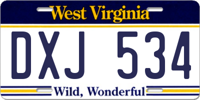 WV license plate DXJ534