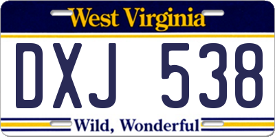 WV license plate DXJ538