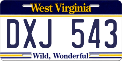 WV license plate DXJ543